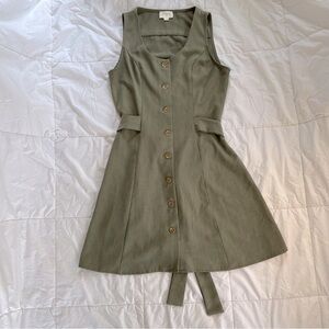 Everly | Olive Green Button Down Pinafore with Tie Waist | Size Small